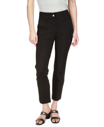 Shop Michael Kors Michael  Women's High-rise Ponte Pintuck Pants, Regular & Petite In Black