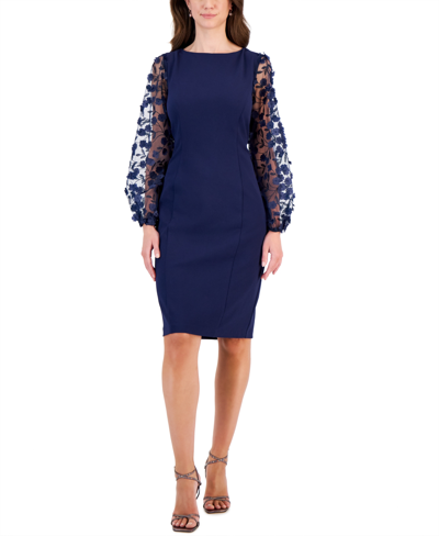 Shop Connected Women's Boat-neck Long-embellished-sleeve Sheath Dress In Nvy