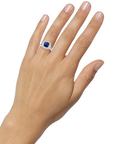 Shop Macy's Lab-grown Sapphire (2-1/2 Ct. T.w.) And White Sapphire (1/2 Ct. T.w.) Ring In Sterling Silver