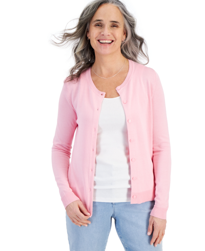 Shop Style & Co Petite Crewneck Cardigan, Created For Macy's In Pink Icing
