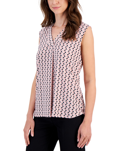 Shop Anne Klein Women's Geo-print Pleat-front Sleeveless Top In Cherry Blossom Multi