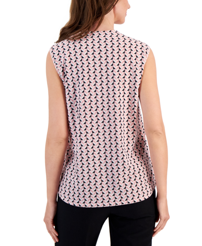 Shop Anne Klein Women's Geo-print Pleat-front Sleeveless Top In Cherry Blossom Multi