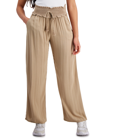 Shop Kingston Grey Juniors' Wide-leg Soft Pants In Tan
