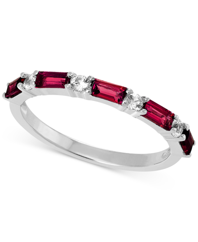 Shop Macy's Lab-grown Blue Sapphire (5/8 Ct. T.w.) & Lab-grown White Sapphire (1/5 Ct. T.w.) Stack Ring In Sterl In Ruby