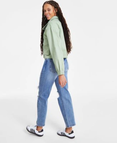 Almost Famous Juniors Super High Rise Distressed 90s Wide Leg Jeans Hippie Rose Juniors Ribbed Corset T Shirt Ultr In Medium Wash