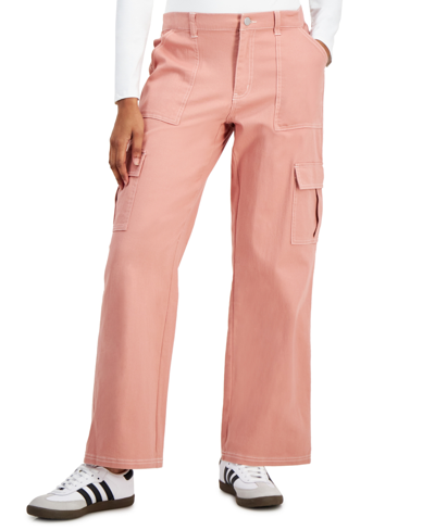 Shop Ultra Flirt Juniors' Wide-leg Comfort Fit Cargo Utility Pants In Light Pink