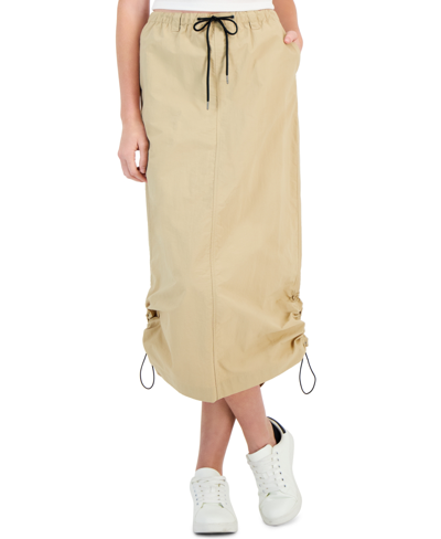 Shop Tinseltown Juniors' Parachute Maxi Skirt In Khaki
