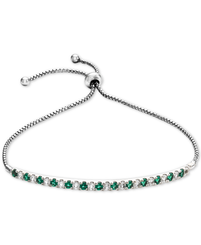 Shop Macy's Lab-grown Sapphire (5/8 Ct. T.w) & White Sapphire (5/8 Ct. T.w.) Bolo Bracelet In Sterling Silver (a In Emerald