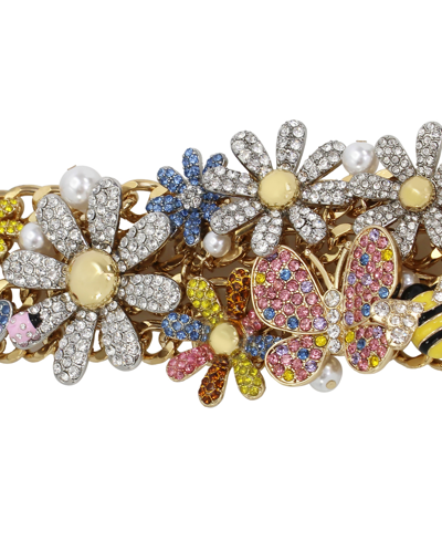 Shop Betsey Johnson Faux Stone Daisy Statement Bracelet In Multi,gold