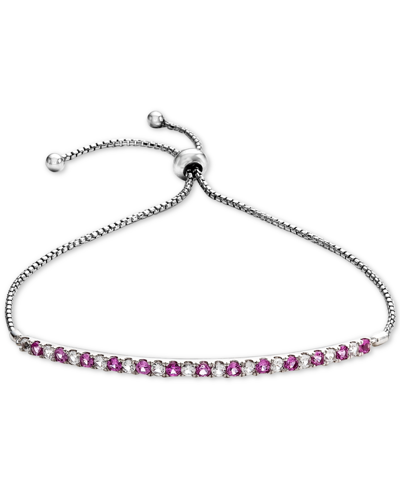 Shop Macy's Lab-grown Sapphire (5/8 Ct. T.w) & White Sapphire (5/8 Ct. T.w.) Bolo Bracelet In Sterling Silver (a In Pink Sapphire