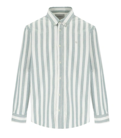 Shop Carhartt Wip  L/s Dillion White Green Shirt