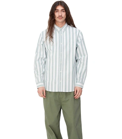 Shop Carhartt Wip  L/s Dillion White Green Shirt