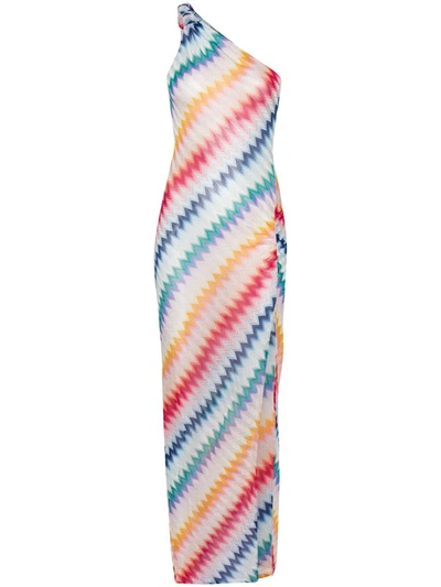 Shop Missoni Long Dress With Zigzag Pattern In Multicolour