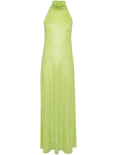 Shop Oseree Oséree Metallic Maxi Dress With Halter Neckline In Green