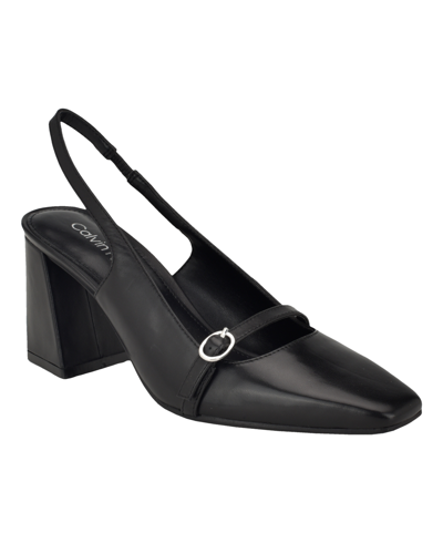 Shop Calvin Klein Women's Ellisa Square Toe Block Heel Slingback Pumps In Black Leather