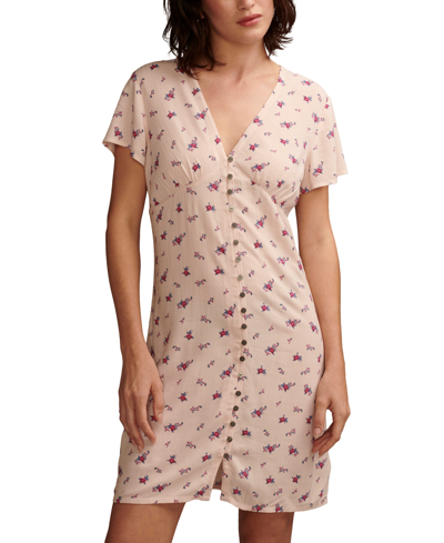 Shop Lucky Brand Women's Short-sleeve Mini Slip Dress In Peach Blush Multi