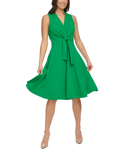 Shop Tommy Hilfiger Women's Crepe Tie-front Sleeveless Dress In Jolly Green