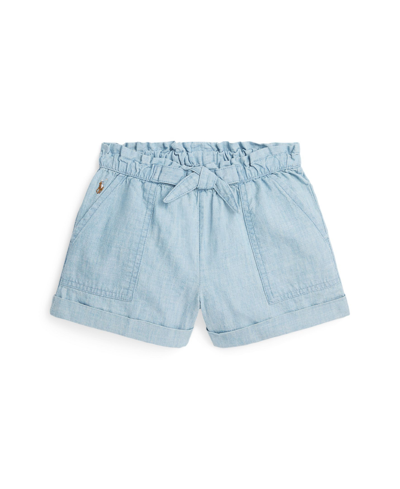 Shop Polo Ralph Lauren Toddler And Little Girls Cotton Chambray Camp Shorts In Medium Wash