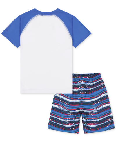Shop Laguna Little Boys Stars And Stripes Swim Top And Swim Shorts, 2 Piece Set In Strong Blue