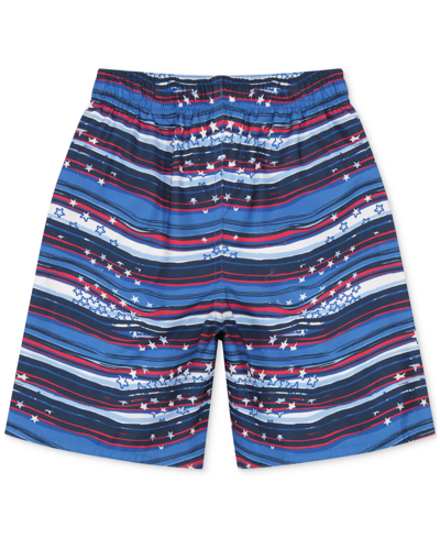 Shop Laguna Little Boys Stars And Stripes Swim Top And Swim Shorts, 2 Piece Set In Strong Blue