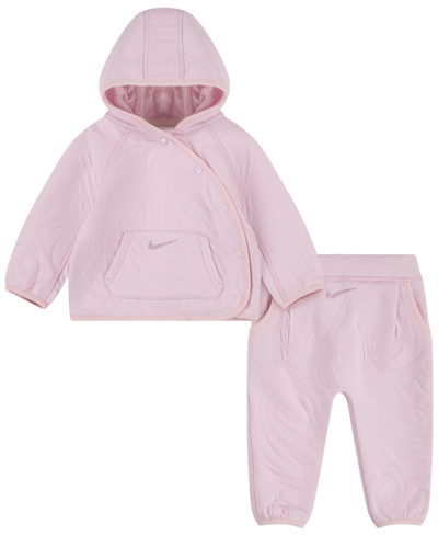Shop Nike Baby Boys Or Girls Ready, Snap Jacket And Pants, 2 Piece Set In Pink Foam
