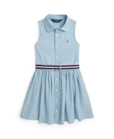Shop Polo Ralph Lauren Toddler And Little Girls Belted Cotton Chambray Shirtdress In Medium Wash