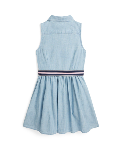 Shop Polo Ralph Lauren Toddler And Little Girls Belted Cotton Chambray Shirtdress In Medium Wash