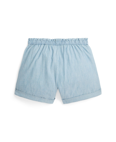 Shop Polo Ralph Lauren Big Girls Cotton Chambray Camp Shorts In Medium Wash