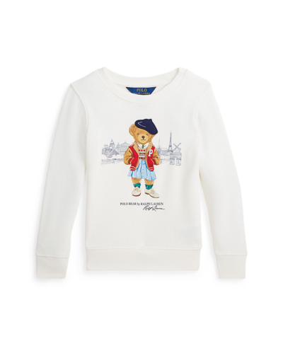 Shop Polo Ralph Lauren Toddler And Little Girls Polo Bear Paris Terry Crewneck Sweatshirt In Deck Wash White