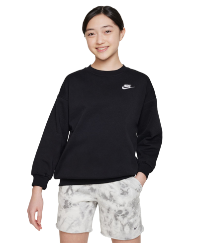 Shop Nike Big Girls Sportswear Club Fleece Oversized-fit Sweatshirt In Black
