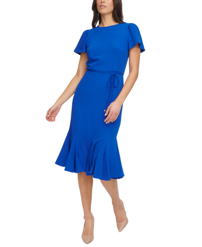 Shop Tommy Hilfiger Women's Crepe Trumpet-skirt Midi Dress In Majorelle Blue