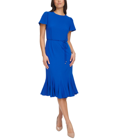 Shop Tommy Hilfiger Women's Crepe Trumpet-skirt Midi Dress In Majorelle Blue