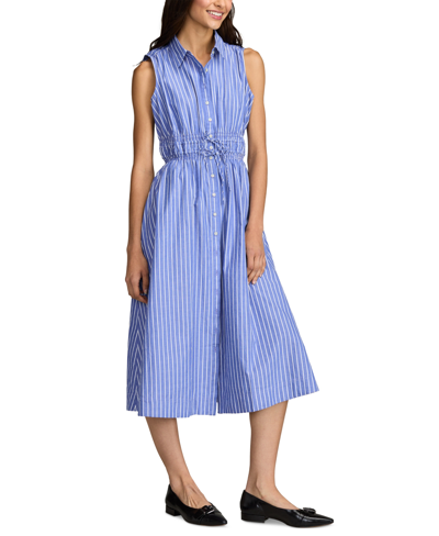Shop Lucky Brand Women's Striped Cotton Cinched-waist Shirtdress In Blue Stripe