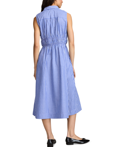 Shop Lucky Brand Women's Striped Cotton Cinched-waist Shirtdress In Blue Stripe