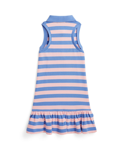 Shop Polo Ralph Lauren Toddler And Little Girls Striped Stretch Mesh Polo Dress In Garden Pink,harbor Island Blue