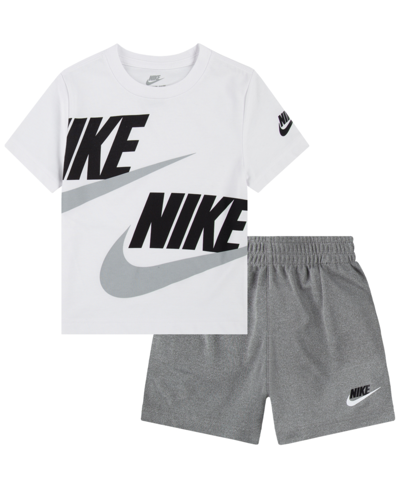 Shop Nike Toddler Boys Split Futura T-shirt And Shorts, 2 Piece Set In Carbon Heather