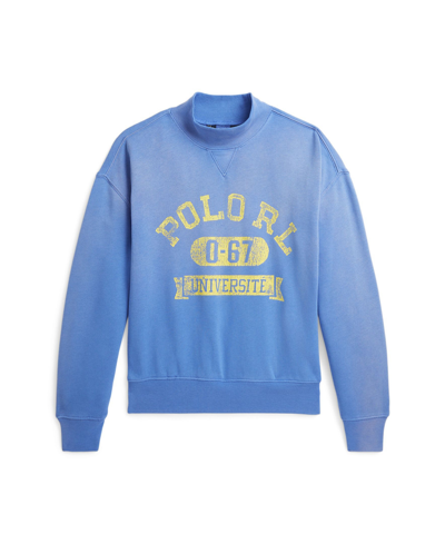 Shop Polo Ralph Lauren Big Girls Logo Graphic Terry Sweatshirt In New Eng Blue With Oasis Yellow