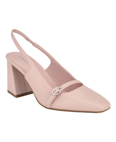 Shop Calvin Klein Women's Ellisa Square Toe Block Heel Slingback Pumps In Light Pink Leather