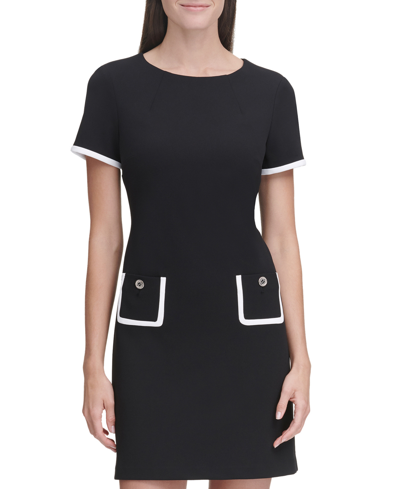 Shop Tommy Hilfiger Women's Colorblocked Pocket Sheath Dress In Black,ivory