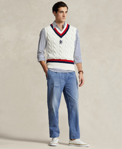 Shop Polo Ralph Lauren Men's Cotton Cricket Sweater Vest In Deckwash White Combo