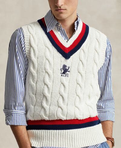 Shop Polo Ralph Lauren Men's Cotton Cricket Sweater Vest In Deckwash White Combo