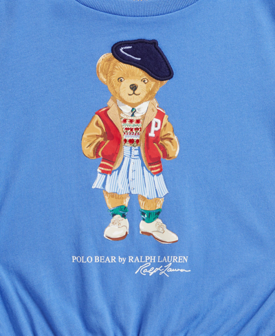 Shop Polo Ralph Lauren Toddler And Little Girls Polo Bear Cotton Jersey Dress In New England Blue