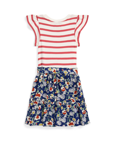 Shop Polo Ralph Lauren Toddler And Little Girls Striped Floral Cotton-blend Dress In Nuntucket Red Deckwash,white Stripe,de
