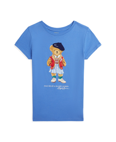 Shop Polo Ralph Lauren Big Girls Polo Bear Cotton Jersey T-shirt In New England Blue