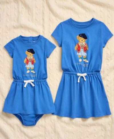 Shop Polo Ralph Lauren Big Little Baby Girls Matching Striped Cotton Fun Shirt Dress In New England Blue