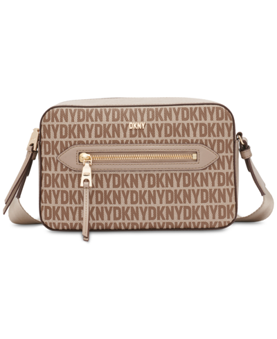 Shop Dkny Chelsea Monogram Small Camera Bag In Chino,toffee