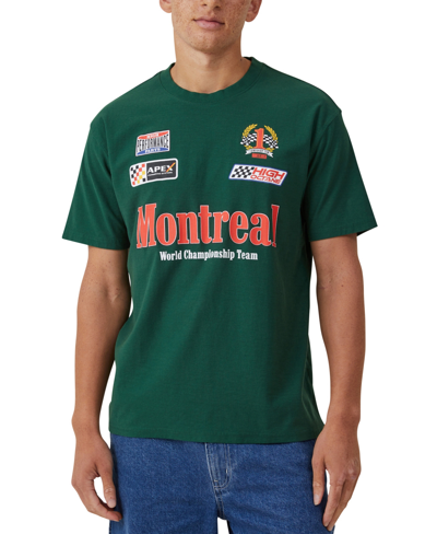 Shop Cotton On Men's Pit Stop Loose Fit T-shirt In Racing Green,montreal Multi Logo