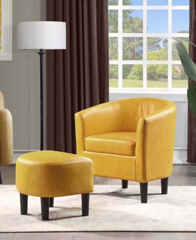 Convenience Concepts 26.25" Faux Leather Churchill Accent Chair With Ottoman In Marigold Stamped Faux Leather