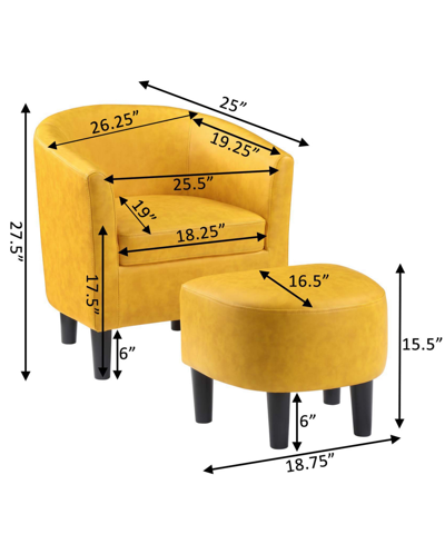 Convenience Concepts 26.25" Faux Leather Churchill Accent Chair With Ottoman In Marigold Stamped Faux Leather