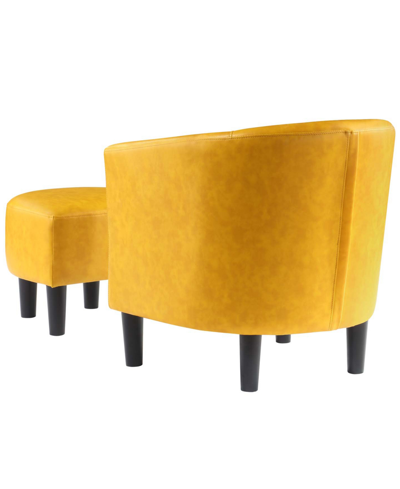 Convenience Concepts 26.25" Faux Leather Churchill Accent Chair With Ottoman In Marigold Stamped Faux Leather